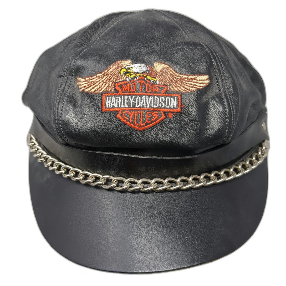 Harley-Davidson Army Cap Hat Black One Size Leather Chain Logo Embroidered Biker