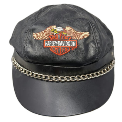 Harley-Davidson Army Cap Hat Black One Size Leather Chain Logo Embroidered Biker