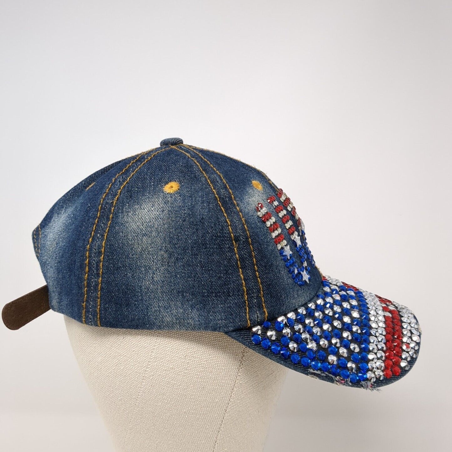 USA Bling Slideback Hat Multi One Size Adjustable Denim Rhinestone