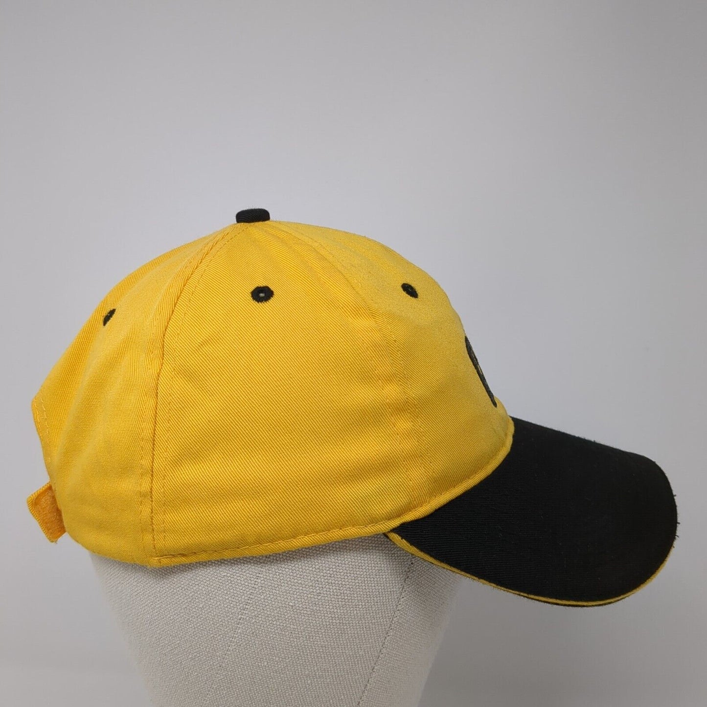 CAT Strapback Hat Yellow One Size Adjustable Embroidered Vented Holes 6 Panel