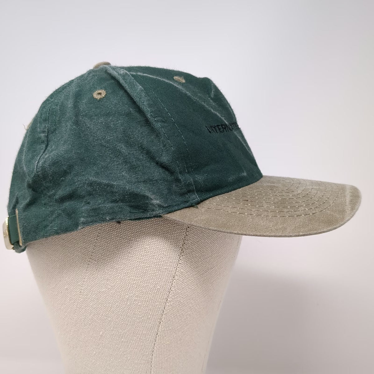 Kati 5 Panel Green Beige One Size International Paper Logo Slideback Hat Canvas