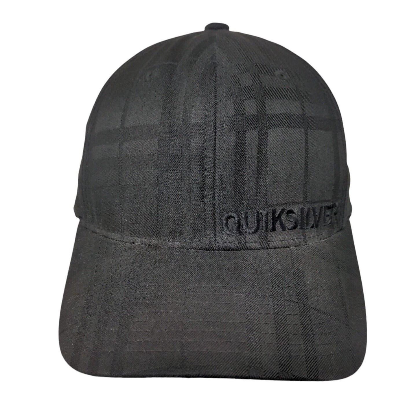 Quiksilver Fitted Hat Black Large-XL Embroidered Plaid 6 Panel Flexfit