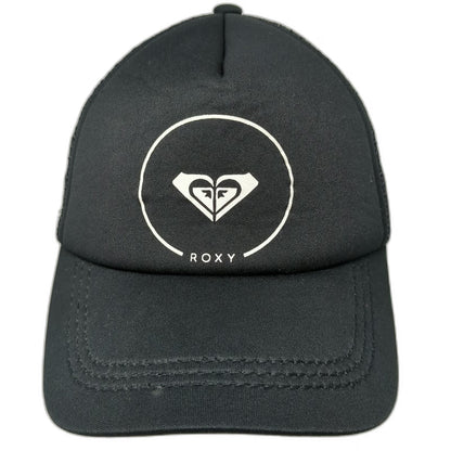 Roxy Trucker Hat Black One Size Mesh Back Snapback Logo Adjustable Surf Beach