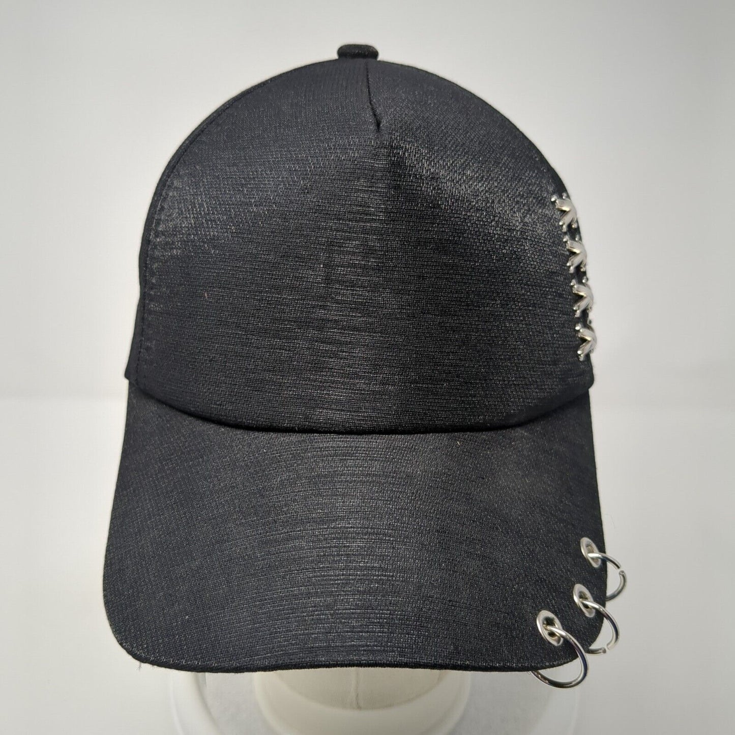 Unbranded Snapback Hat Black One Size Adjustable Metal Ring Embellished