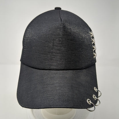 Unbranded Snapback Hat Black One Size Adjustable Metal Ring Embellished