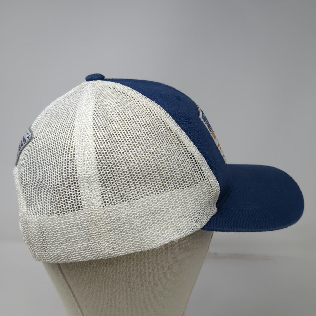 Columbia Trucker Hat Blue One Size Fishing Lure American Flag Mesh Snapback PFG