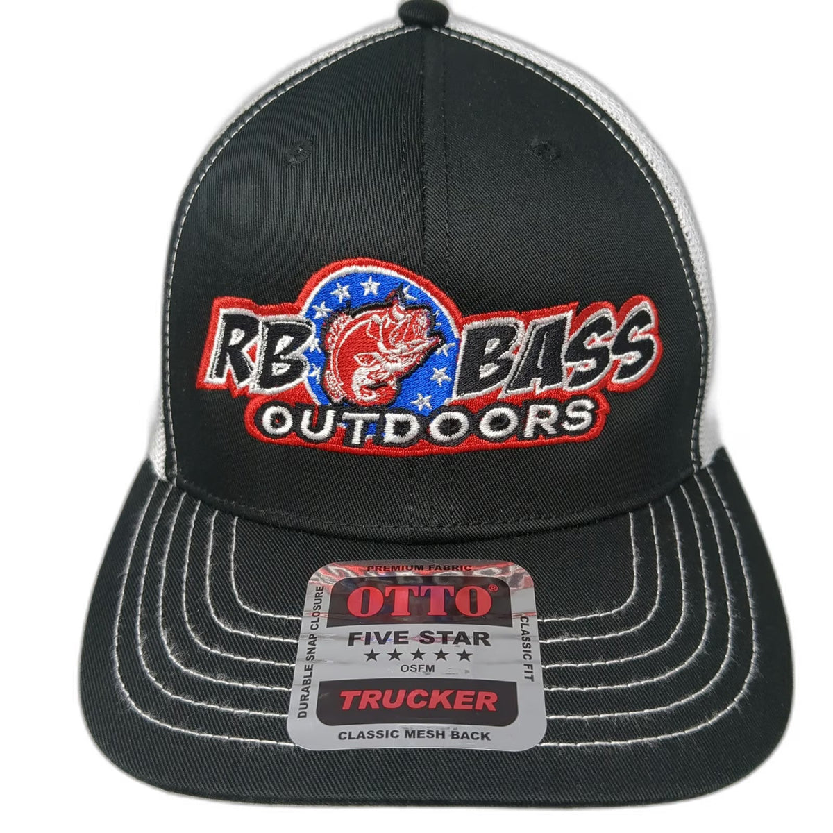 Otto Trucker Hat Black One Size Mesh Back Snapback RB Bass Outdoors Fishing Bass