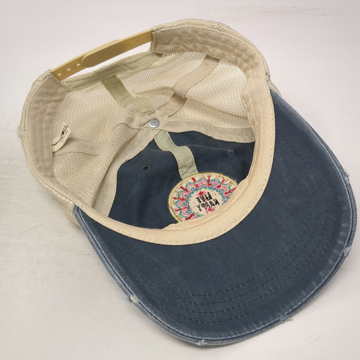 Natural Life Trucker Hat Blue One Size Mandala Mesh Back Snapback Graphic Happy