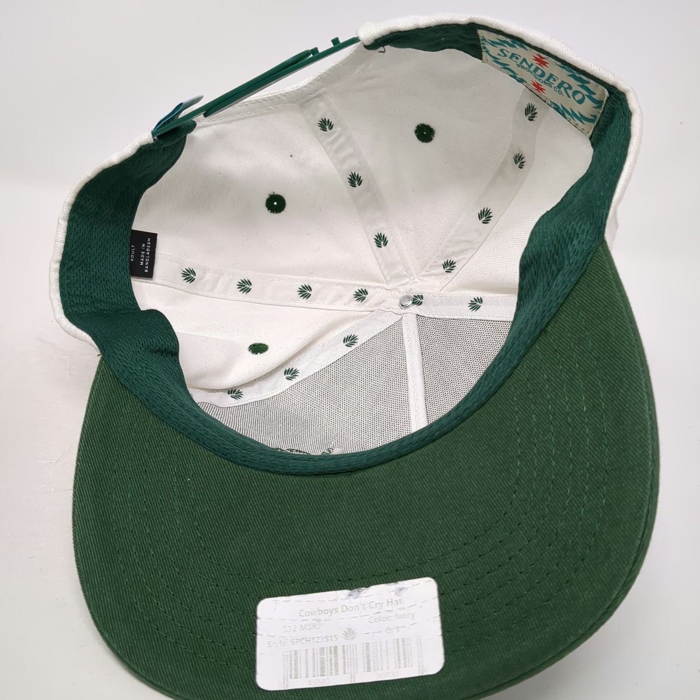 Sendero Provisions Co. 5 Panel White Green One Size Cowboys Don't Cry Hat