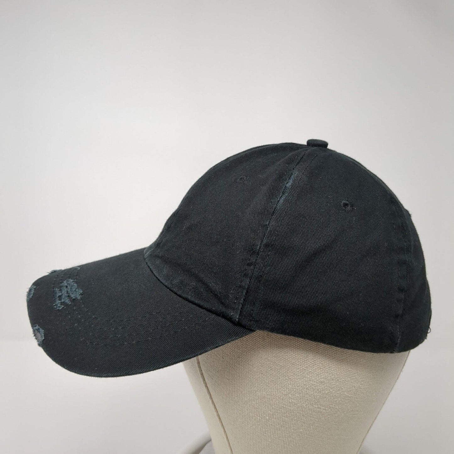Unbranded Strapback Hat Black One Size Adjustable Blank Distressed