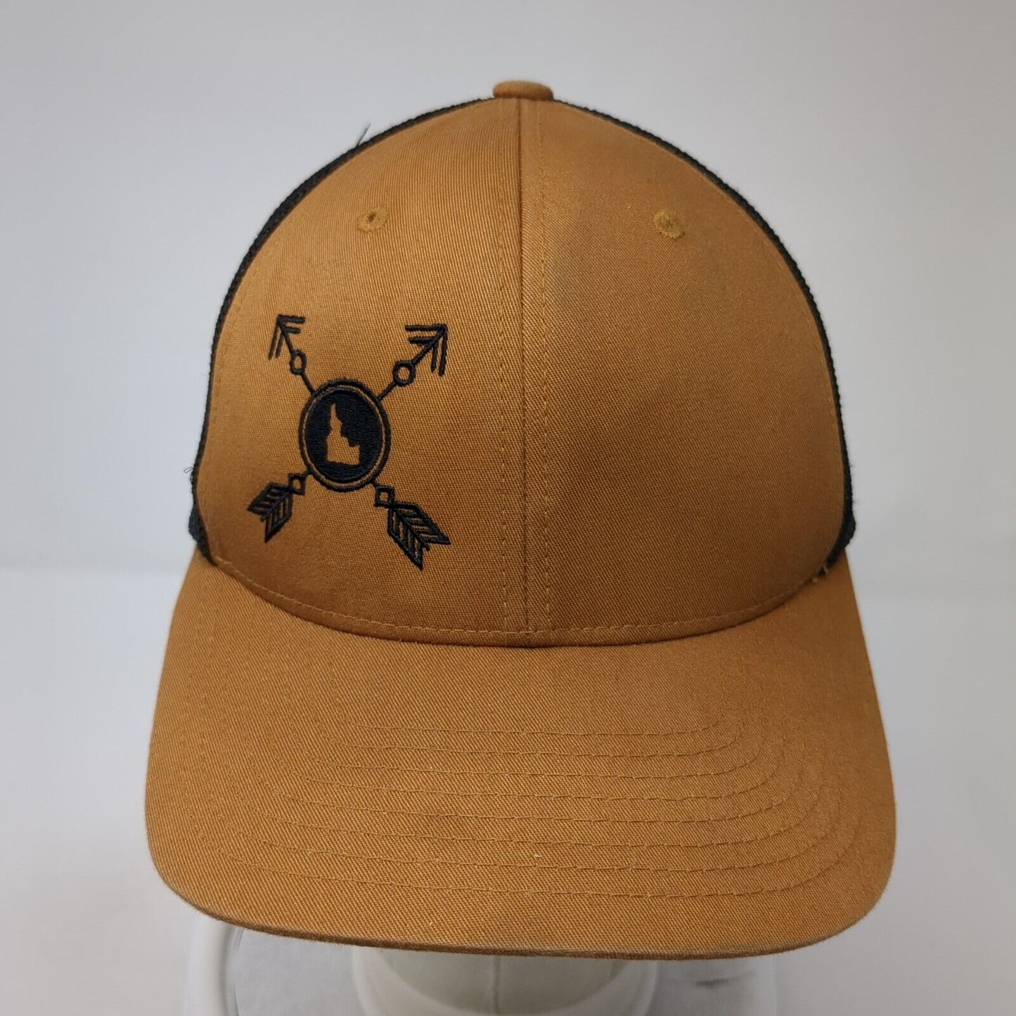 Yupoong Fitted Mesh Back Trucker Hat Brown One Size Embroidered Flexfit