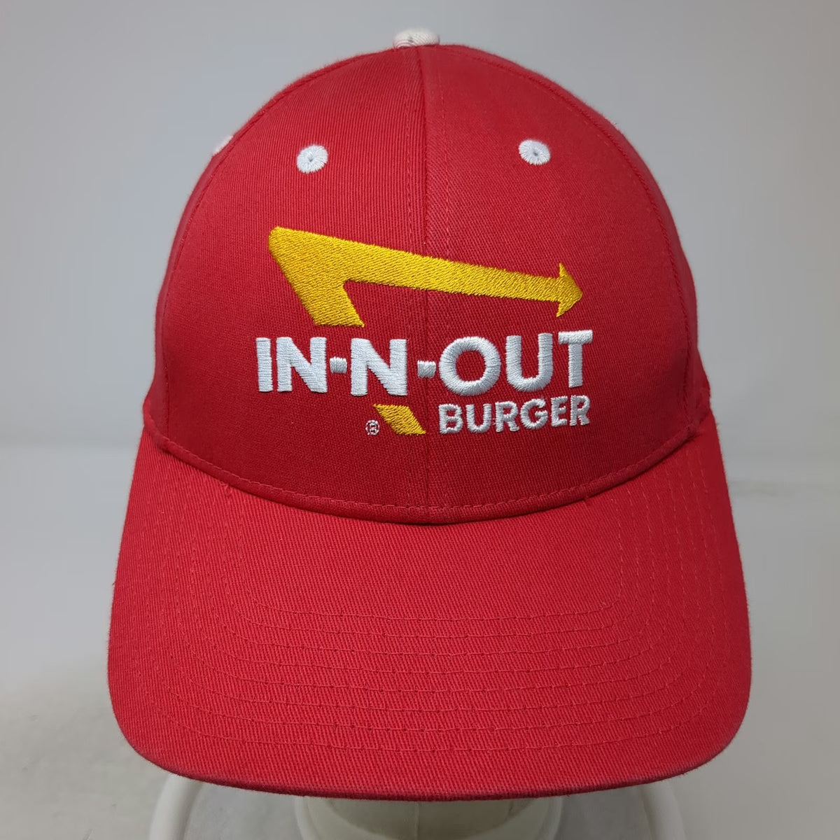 In-N-Out Burger Baseball Cap Red L Flexfit Embroidered Logo White Eyelets Hat