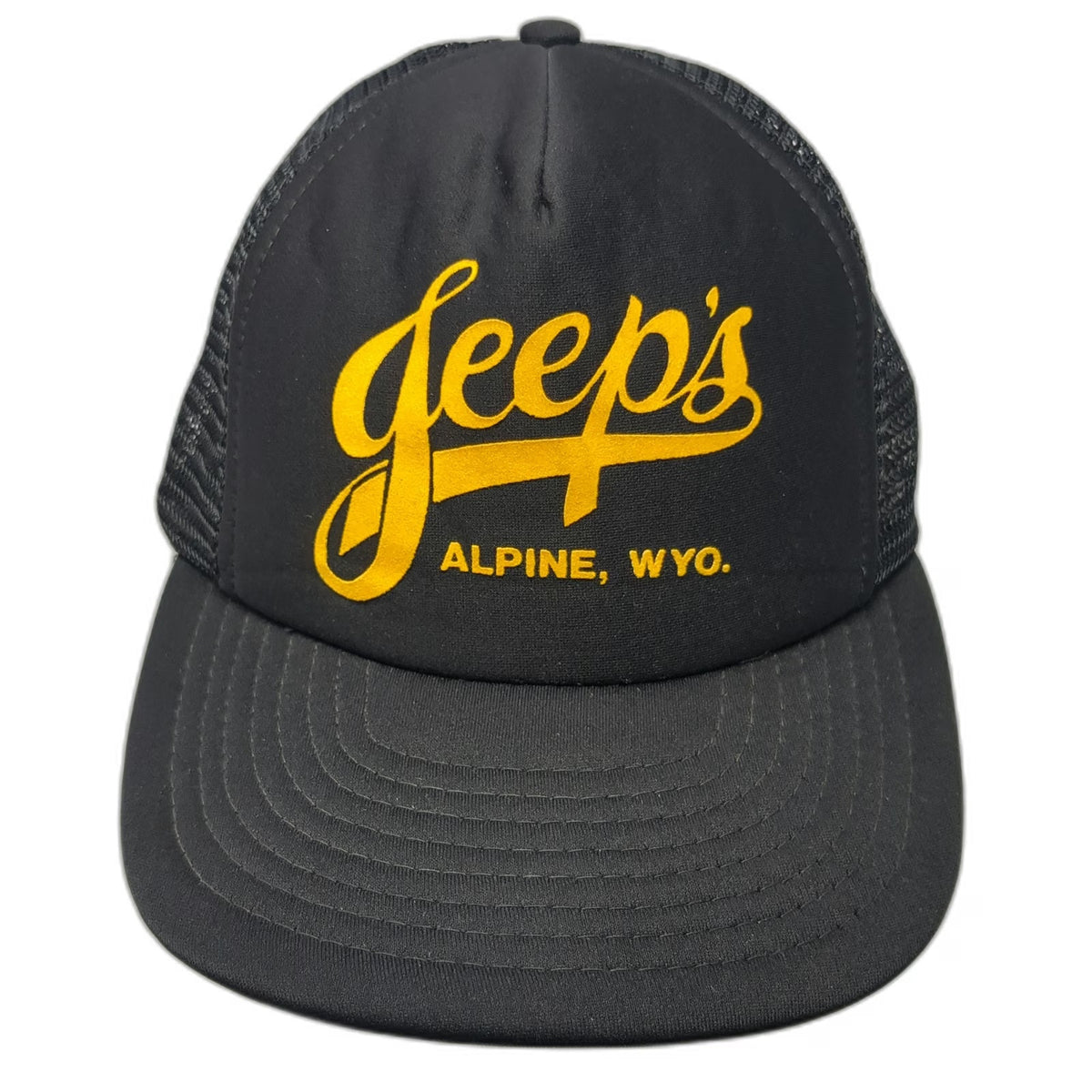 Sportcap Trucker Hat Black One Size Jeeps Alpine Wyoming Script Mesh Snapback