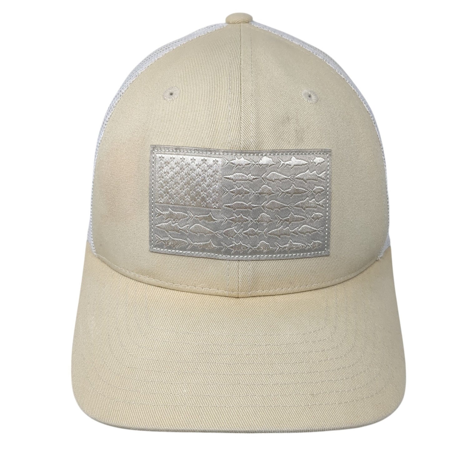 Columbia PFG Fish Flag Trucker Hat Beige One Size Adjustable Patriotic Mesh Back