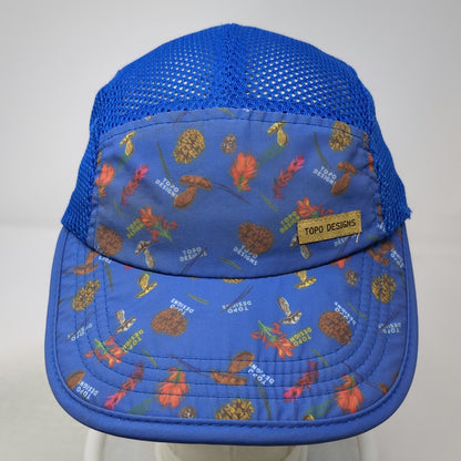 Topo Designs 5 Panel Hat Blue One Size Mushroom Pattern Mesh Strapback Pinecone