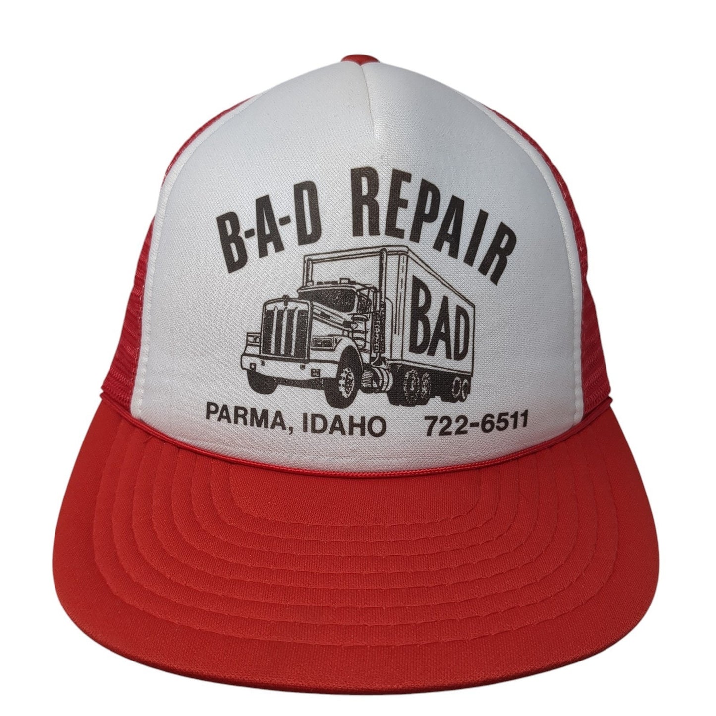 B-A-D Repair Snapback Rope Trucker Hat Red One Size Mesh Back Speedway