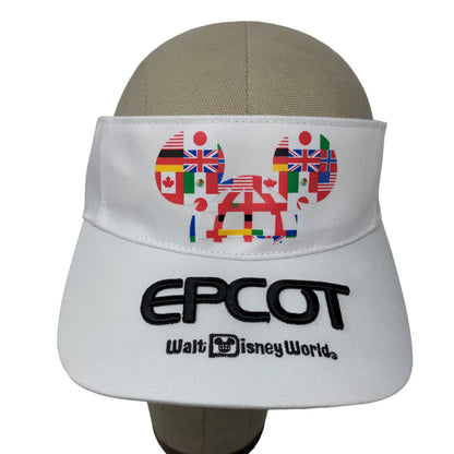 Disney Parks Epcot Men's Strapback Sun Visor Cap Hat White 57-62 CM Flags