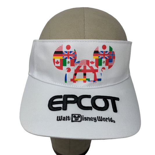 Disney Parks Epcot Men's Strapback Sun Visor Cap Hat White 57-62 CM Flags