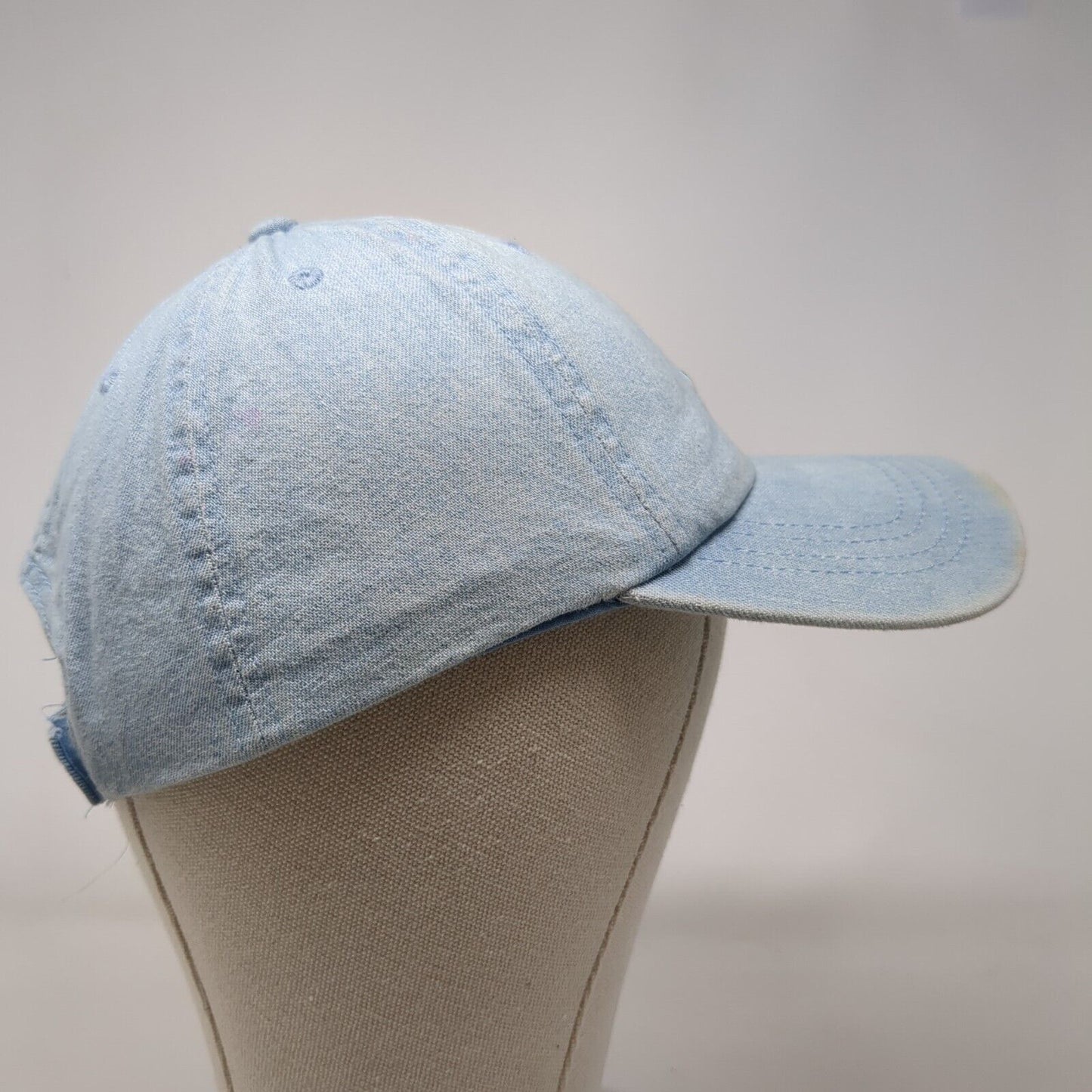 Rose Strapback Hat Blue OSFA Adjustable Embroidered Floral Denim Just Be