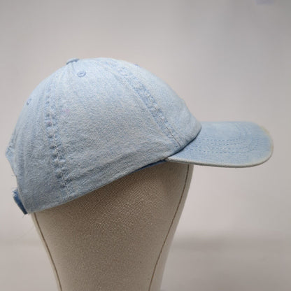 Rose Strapback Hat Blue OSFA Adjustable Embroidered Floral Denim Just Be