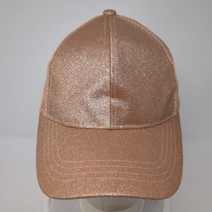 C.C Exclusives Ponytail Trucker Hat Pink One Size Adjustable Mesh Back Glitter