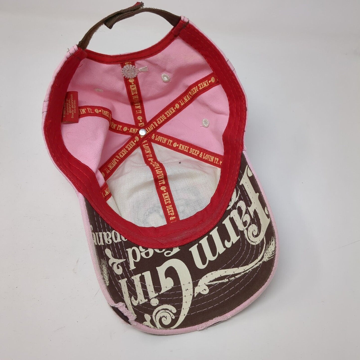 Farm Girl Authentic Strapback Hat Pink OSFA Embroidered Knee Dip & Lovin' It