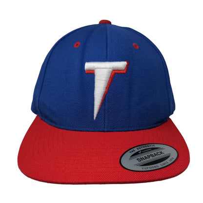 Sport Tek Men's Snapback Hat Blue Red OSFA Embroidered T Logo Acrylic Wool Blend