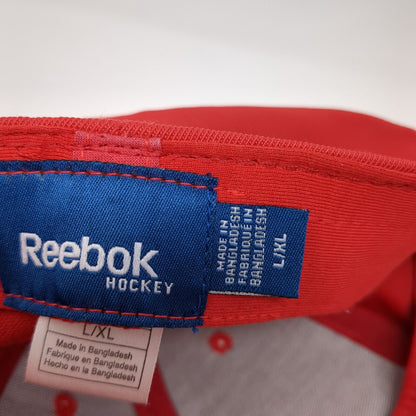 Reebok Hockey Fitted Hat Red Size L/XL Embroidered Vented Holes 6 Panel