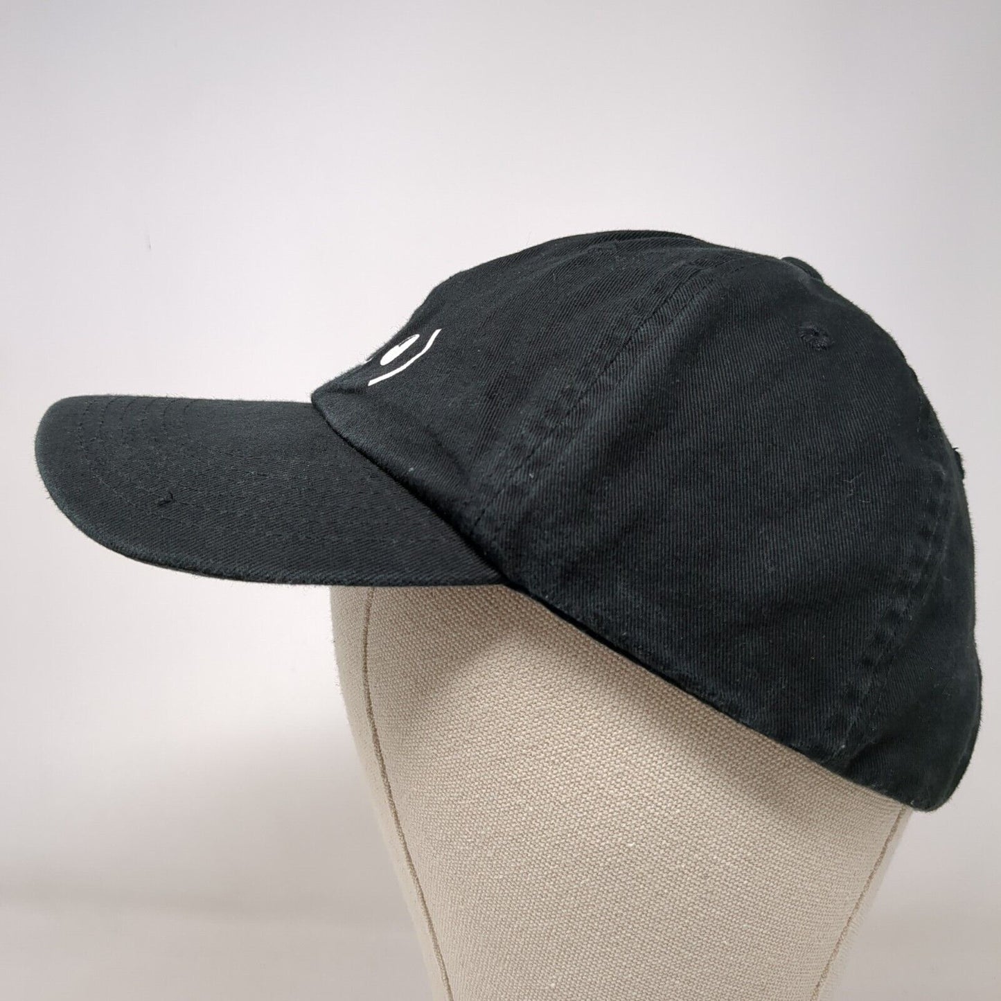 Smiley Slideback Hat Black OSFA Adjustable 6 Panel Vented Holes Cotton