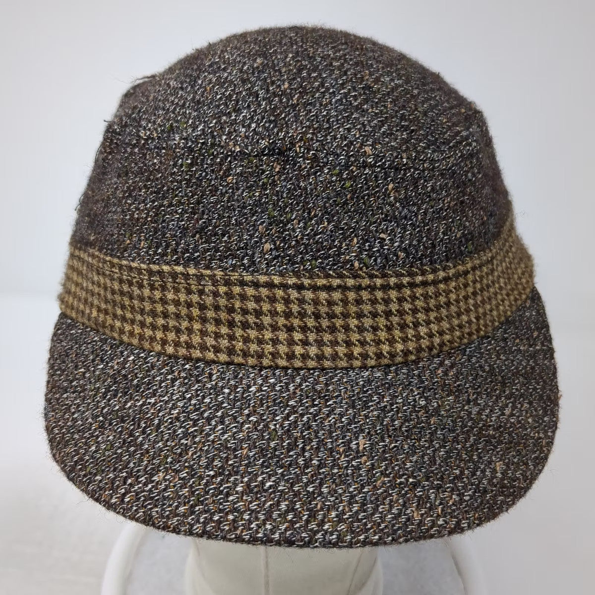 ExOfficio Army Cap Hat Brown Brown Tweed Made in USA Houndstooth Band Vintage