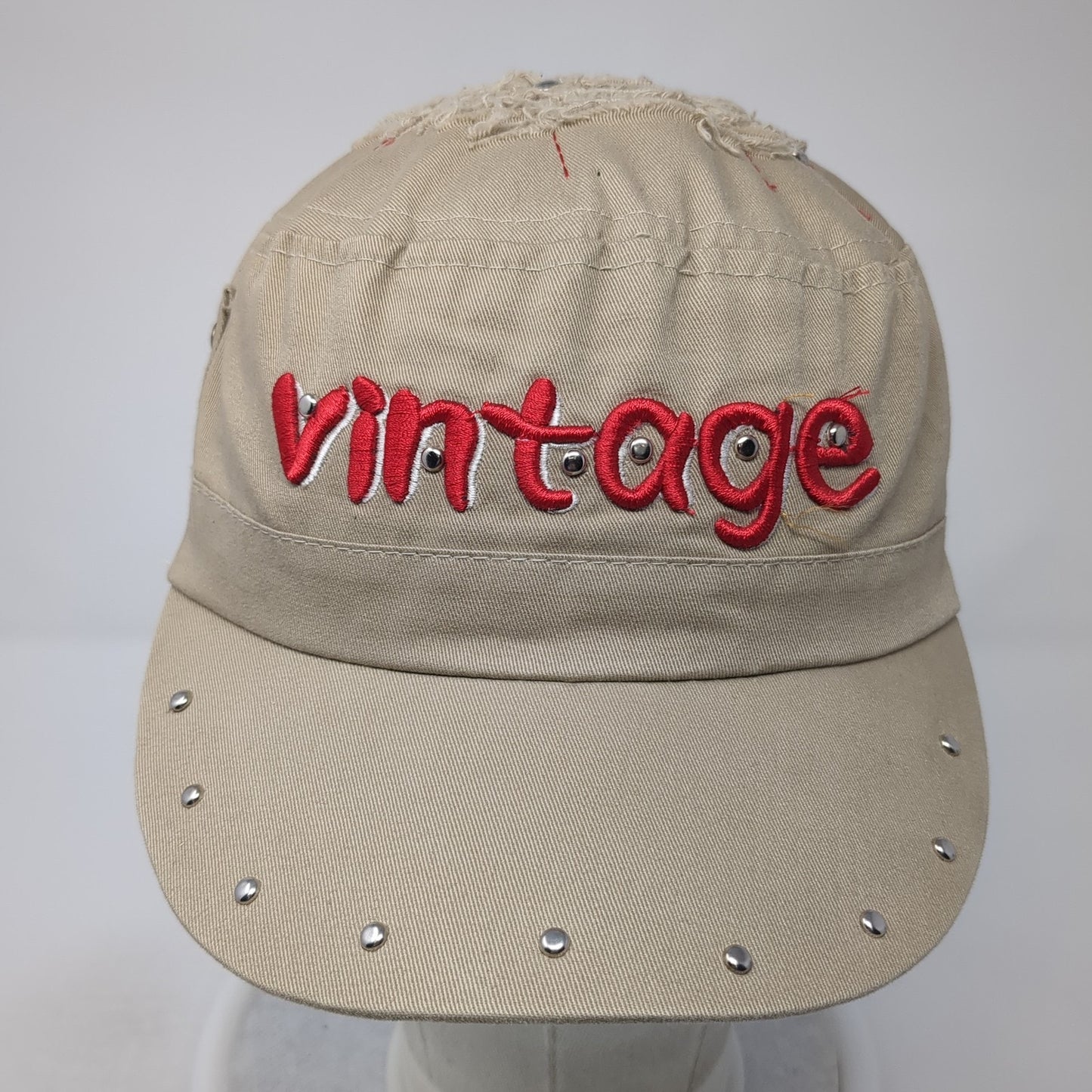 Vintage Cadet Army Cap Brown One Size Adjustable Embroidered Distressed Studded
