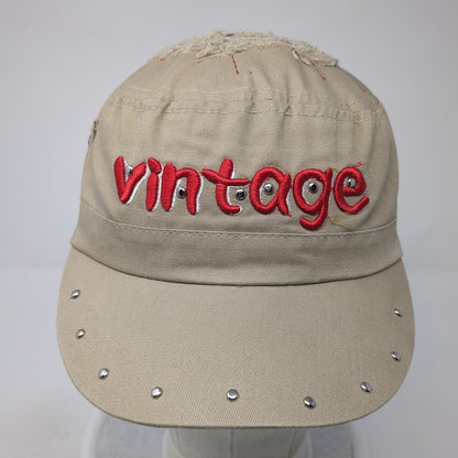 Vintage Cadet Army Cap Brown One Size Adjustable Embroidered Distressed Studded