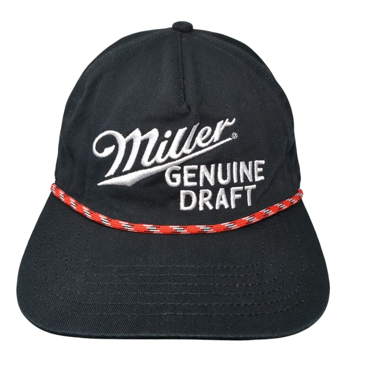 Miller Genuine Draft Snapback Hat Black OSFA Adjustable Rope 6 Panel Mad Engine