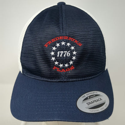 Yupoong Trucker Hat Blue One Size Snapback Mesh 1776 Fredericks Flags USA Theme