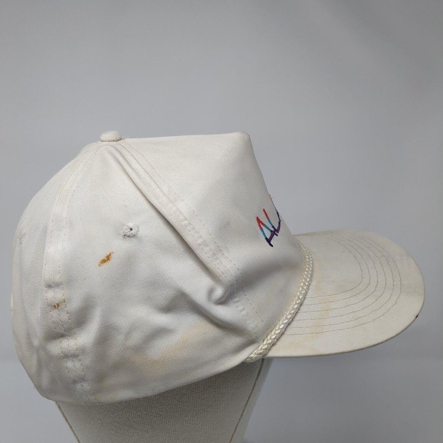 Alaska Snapback Hat White Cream OS Adjustable Embroidered Rope Triangle Headwear