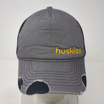 Huskies Snapback trucker Hat Gray One Size Adjustable Distressed Mesh Back