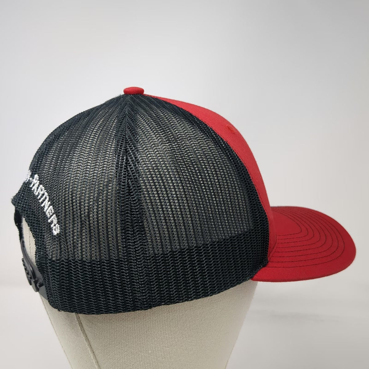 Richardson Trucker Hat Red One Size Mesh Snapback Engelmann-Partners Logo Black