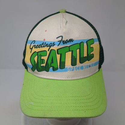 Greetings From Seattle Snapback Trucker Hat Green OS Adjustable American Needle