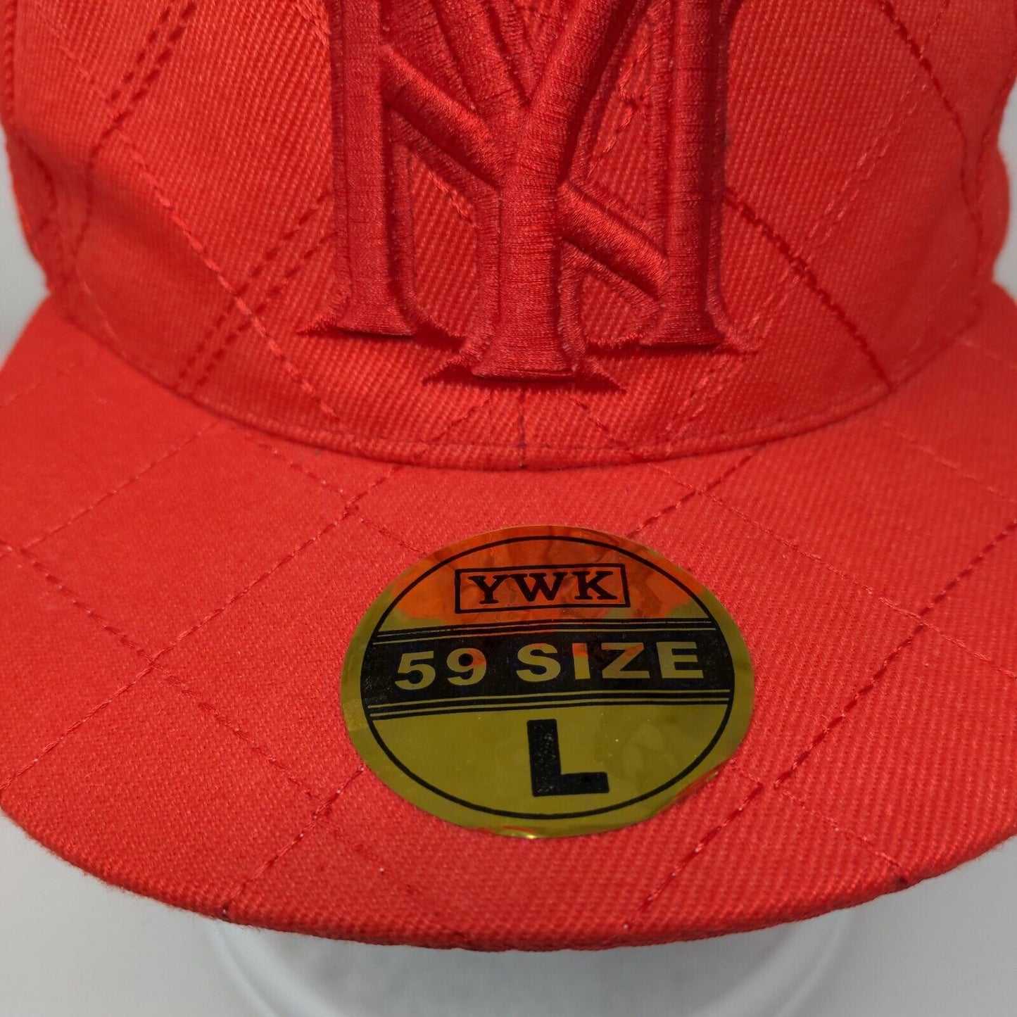 New York YWK 59 Size Fitted Hat Red Large Embroidered Vented Holes