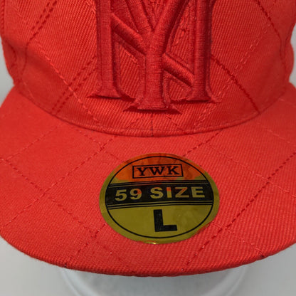 New York YWK 59 Size Fitted Hat Red Large Embroidered Vented Holes