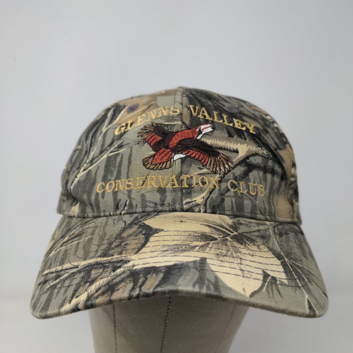 Nissin Men's Slideback Camo Hat Glenns Valley Conservation Club Embroidered Logo