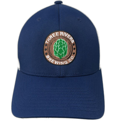 Flexfit Baseball Cap Blue XL Mesh Back Three Rivers Brewing Co Brewery Hop Hat