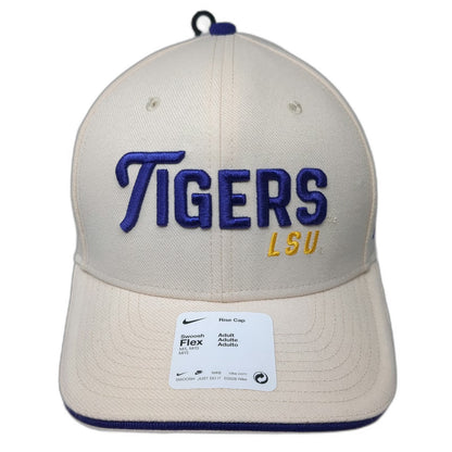 LSU Tigers NCAA Nike Rise Cap Beige L Flex Fit Dri-FIT Curved Brim Back Logo Hat