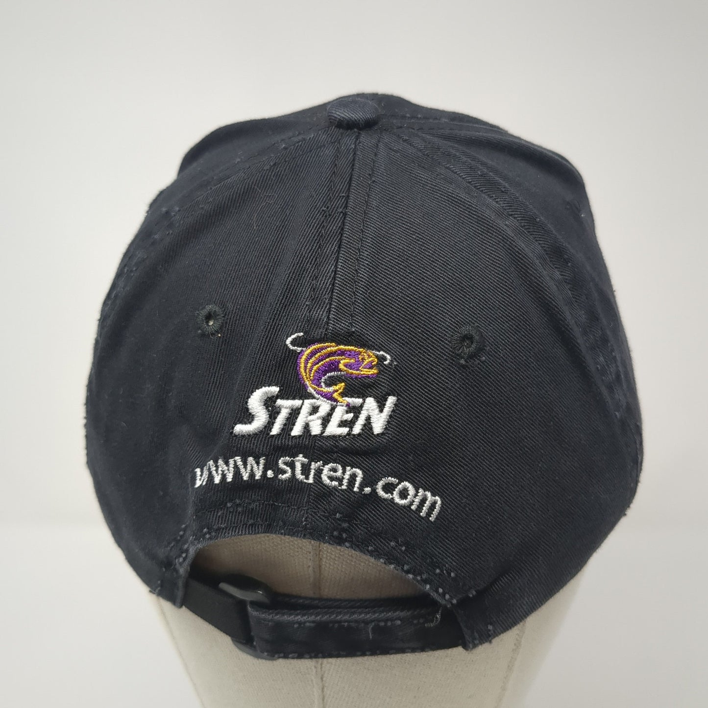 Stren Strapback Baseball Cap Black One Size Adjustable Embroidered 6 Panel