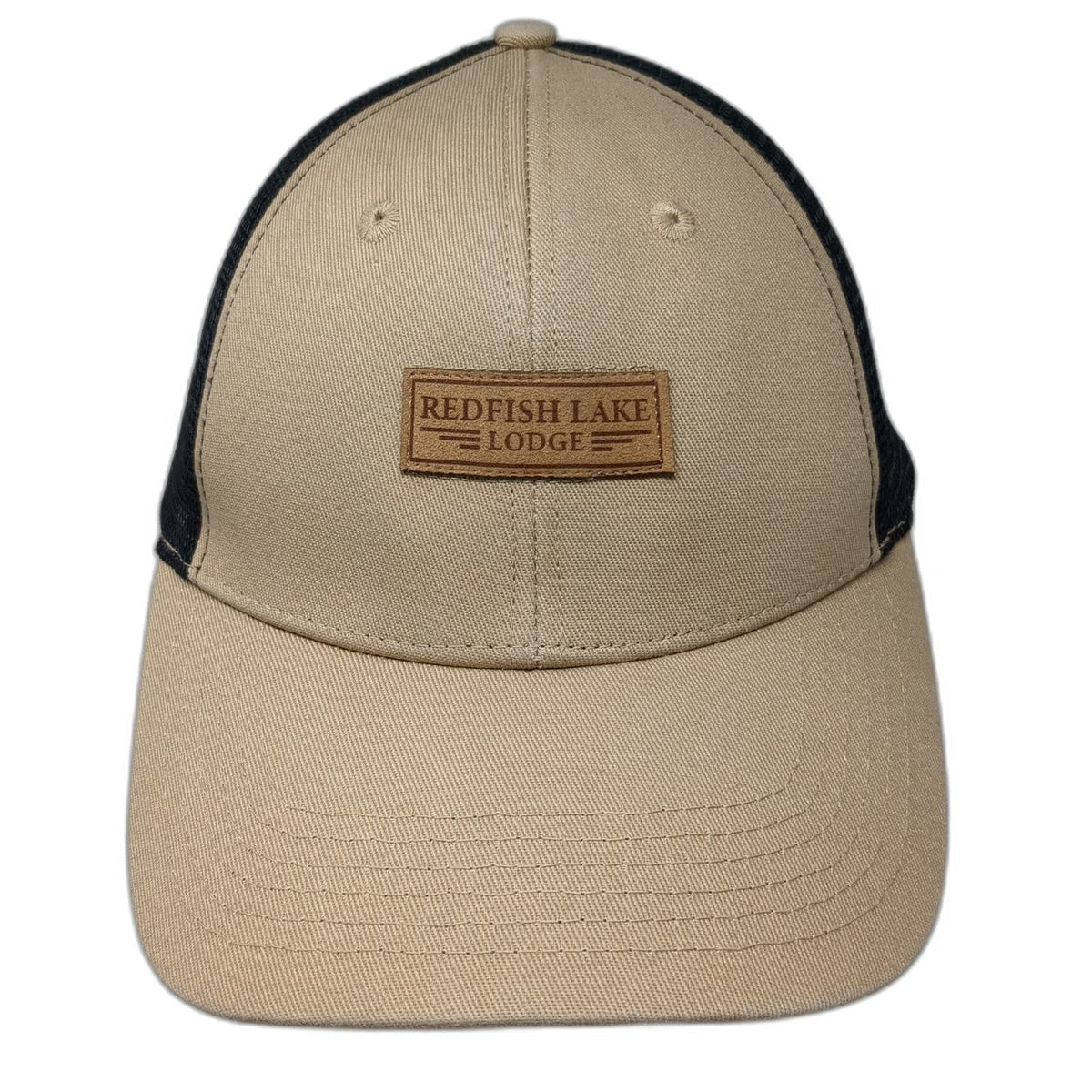 Locale Redfish Lake Lodge Trucker Hat Beige Black One Size Snapback Mesh Patch