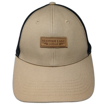 Locale Redfish Lake Lodge Trucker Hat Beige Black One Size Snapback Mesh Patch
