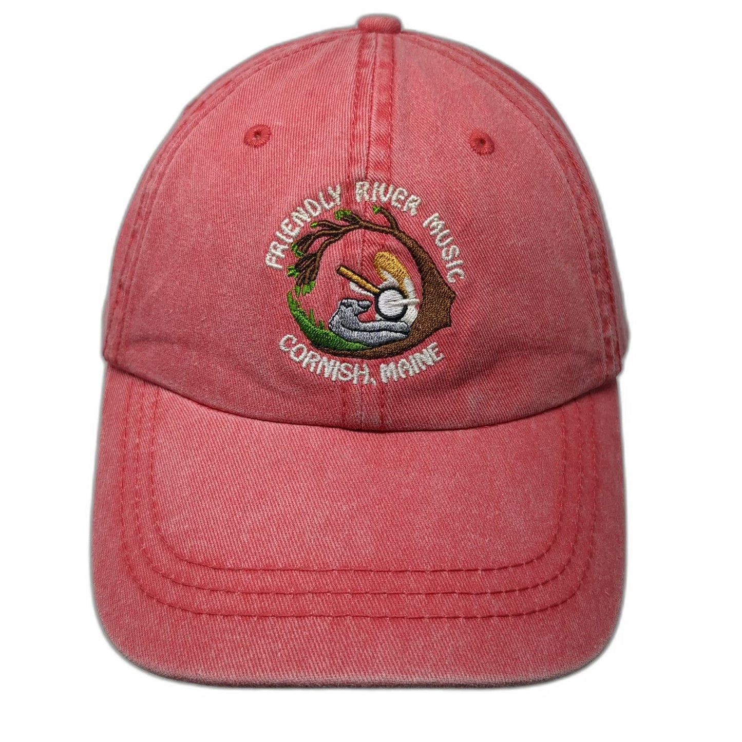 Sportsman Baseball Cap Red One Size Friendly River Music Cornish Maine Logo Hat