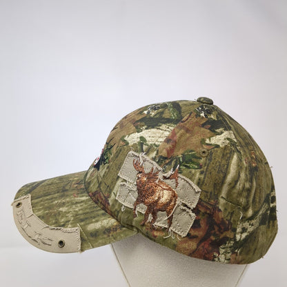 Hinkley Signs Elk Strapback Hat Camouflage OS Adjustable Distressed Outdoor Cap