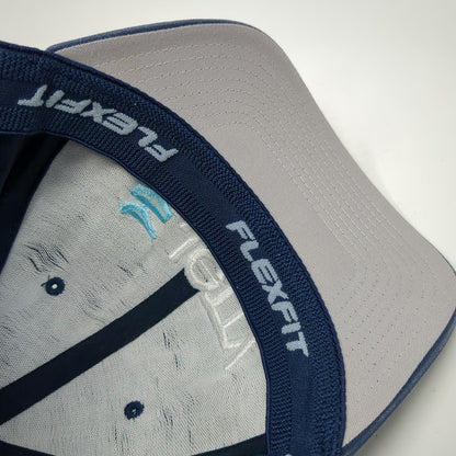 Jetty Baseball Cap Blue XL Fitted Flexfit Embroidered Logo Stretch Hat