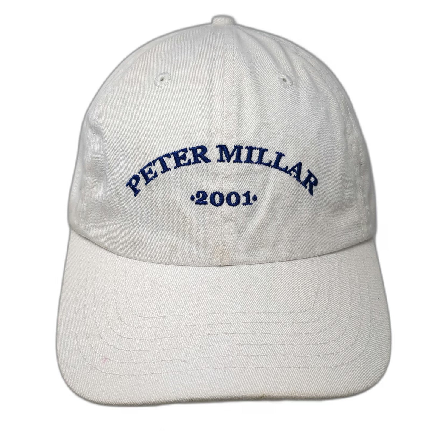 Peter Millar Baseball Cap White Vintage Y2K 2001 Logo Embroidered Slideback Hat
